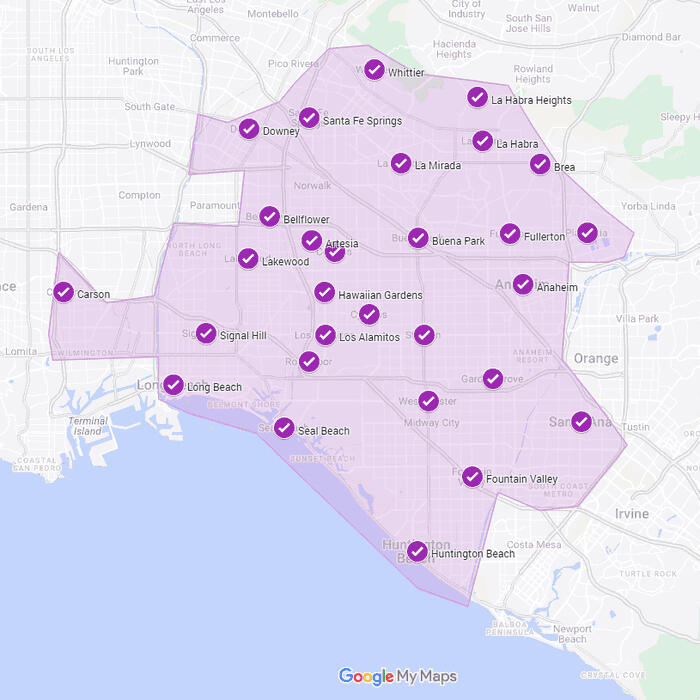 Map of Service Area for Nancy's Mobile Notary Services